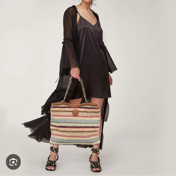 Tory Burch Multicolor Stripe Raffia and
Leather Marion Tote - Picture 2 of 8